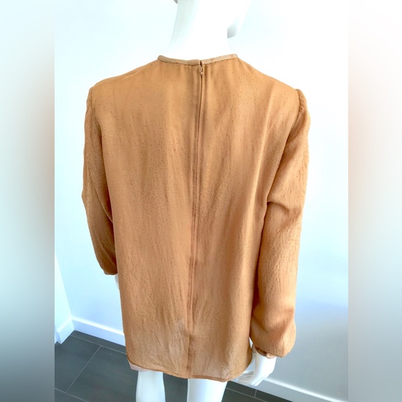 Wonderful Custom Made Vintage Gold Metallic Crepe Blouse M/L - Picture 8 of 16